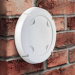 Panoramic view of empty, old, red brick wall background with cop