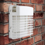 Panoramic view of empty, old, red brick wall background with cop