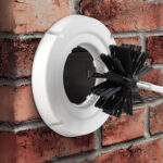 Panoramic view of empty, old, red brick wall background with cop