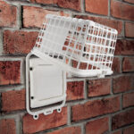 Panoramic view of empty, old, red brick wall background with cop